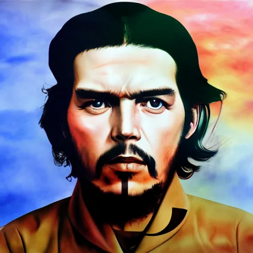 Image similar to colour masterpiece surreal closeup portrait photography of che guevara by miho hirano and annie leibovitz and michael cheval, psychedelic smoke background, 8 k