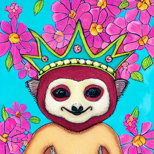Image similar to fairy sloth with a crown of flowers by Jeffrey Smith and Erin Hanson and Chad Knight