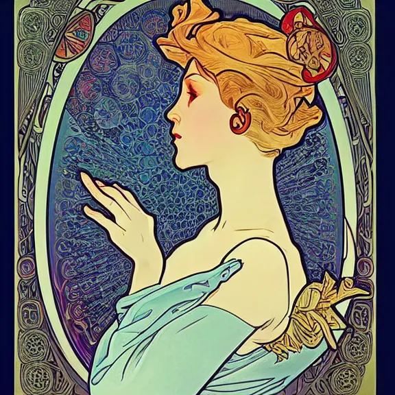 Image similar to a highly detailed beautiful portrait in the style of alphonse mucha and in the style of james jean.