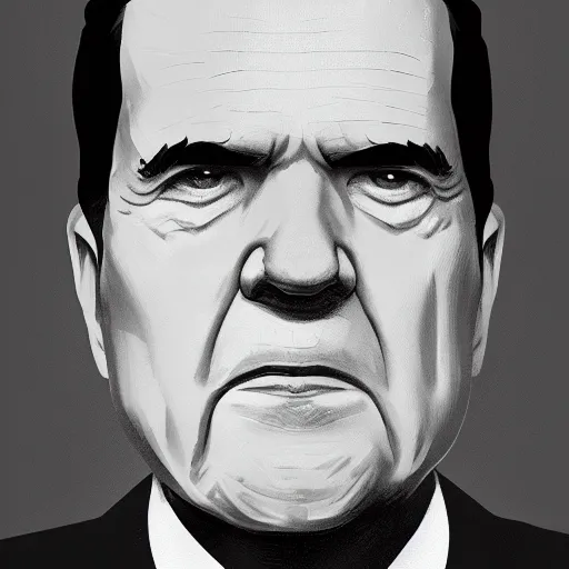 Image similar to closeup portrait of richard nixon, realistic portrait, dramatic lighting, trending on artstation, high detail, by greg rutkowski