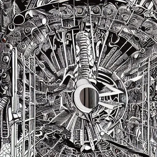 Image similar to quetzalcoatl locked in a cage in a warehouse, 1 9 8 0's scifi, 8 k, highly ornate intricate details, extreme detail, punk xerox, cut out collage, lofi