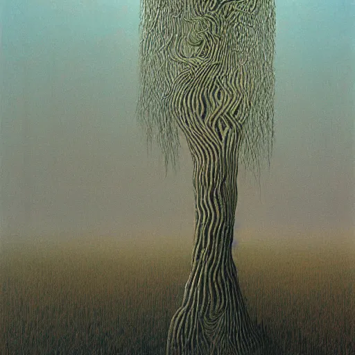 Prompt: willow tree by Zdzisław Beksiński, oil on canvas