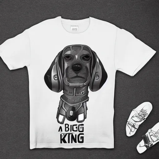 Prompt: a scifi beagle king, t shirt design, noble, epic, featured on art station