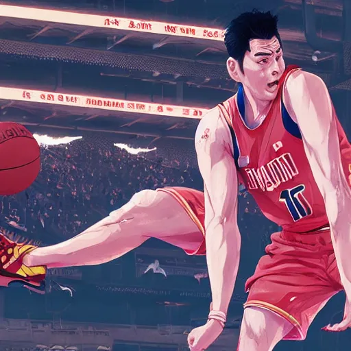 Image similar to highly detailed hanamichi sakuragi of slam dunk, in gta v, stephen bliss, unreal engine, fantasy art by greg rutkowski, loish, rhads, ferdinand knab, makoto shinkai and lois van baarle, ilya kuvshinov, rossdraws, tom bagshaw, global illumination, radiant light, detailed and intricate environment