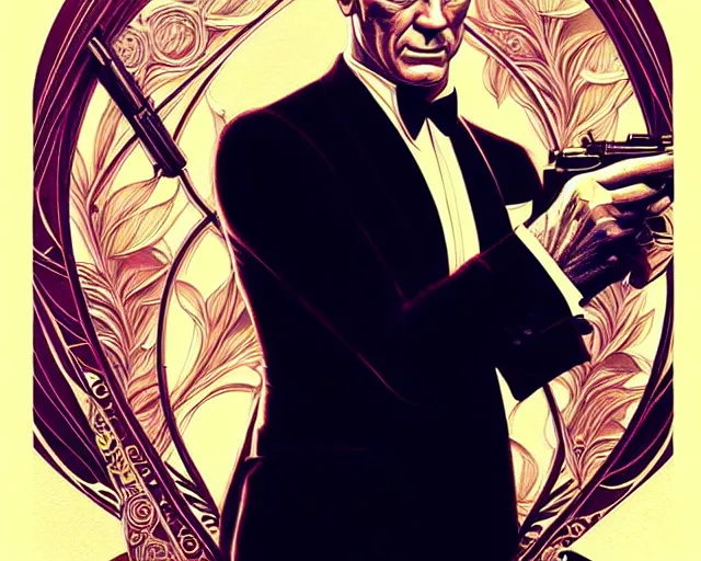 Image similar to James Bond Sean Connery, art nouveau, fantasy, intricate flower designs, elegant, highly detailed, sharp focus, art by Artgerm and Greg Rutkowski and WLOP