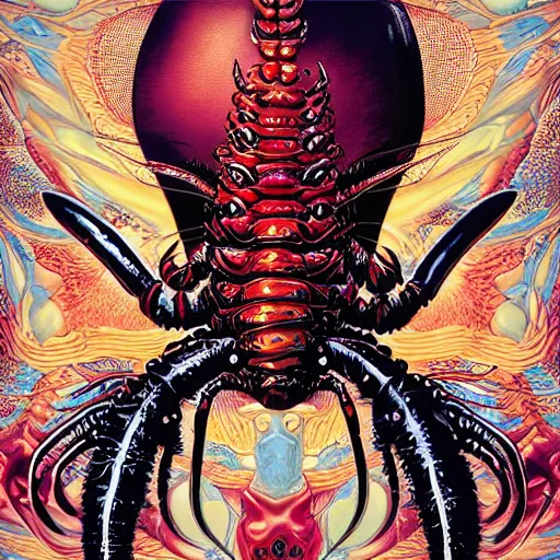 Image similar to portrait of crazy black lobster man, symmetrical, by yoichi hatakenaka, masamune shirow, josan gonzales and dan mumford, ayami kojima, takato yamamoto, barclay shaw, karol bak, yukito kishiro