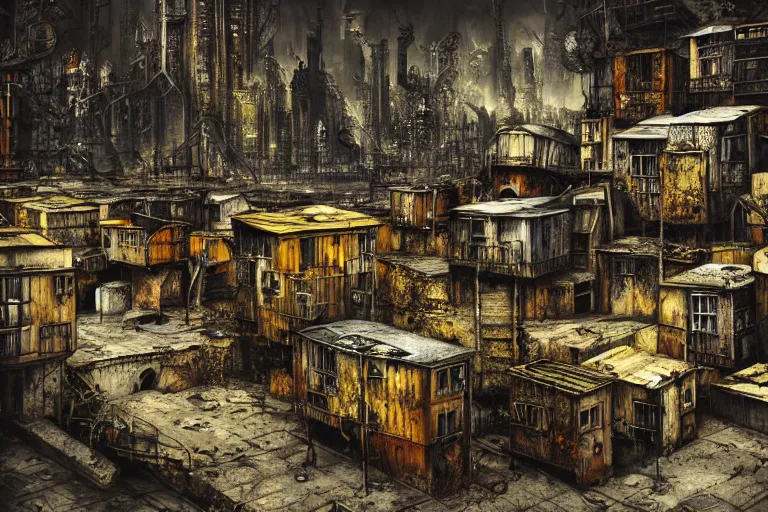 Image similar to elegance, gothic river favela honeybee hive, urban environment, industrial factory, apocalyptic, somber, award winning art, epic dreamlike fantasy landscape, ultra realistic,