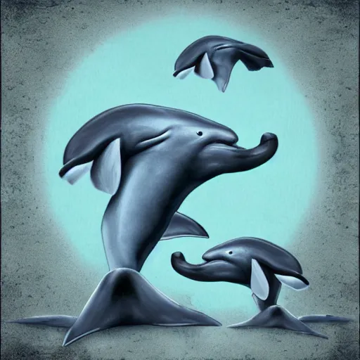 Image similar to a dolphin merged with an elephant, photomorph artwork