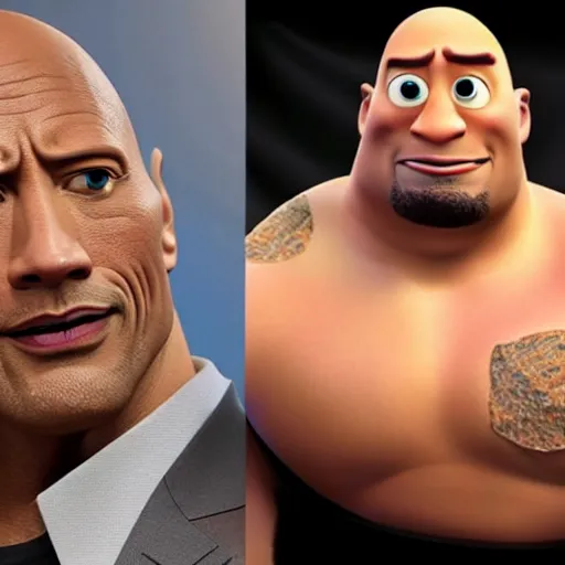 Prompt: dwayne johnson as pixar characters