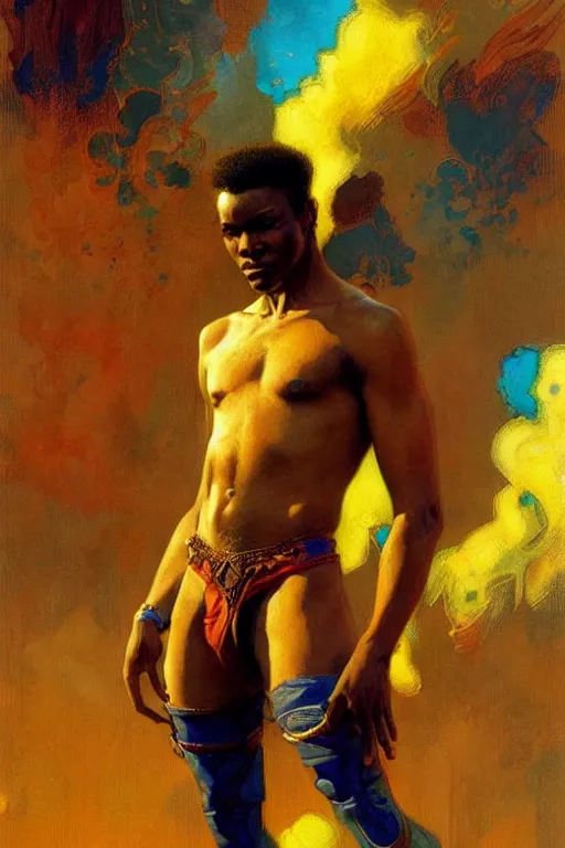 Image similar to male, character design, colorful, afrofuturism, painting by gaston bussiere, craig mullins, j. c. leyendecker, tom of finland