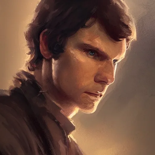 Image similar to portrait of a man by greg rutkowski, han solo, star wars expanded universe, he is about 3 0 years old, highly detailed portrait, digital painting, artstation, concept art, smooth, sharp foccus ilustration, artstation hq