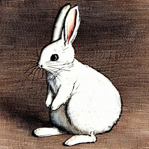 Prompt: very sad rabbit with a too - full miurh, by beatrix potter