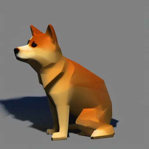 Prompt: Low Poly render of a Shiba inu sitting down