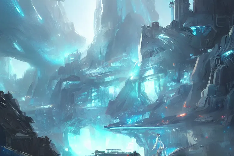 Image similar to sci-fi landscape concept art, by rossdraws, dramatic lighting