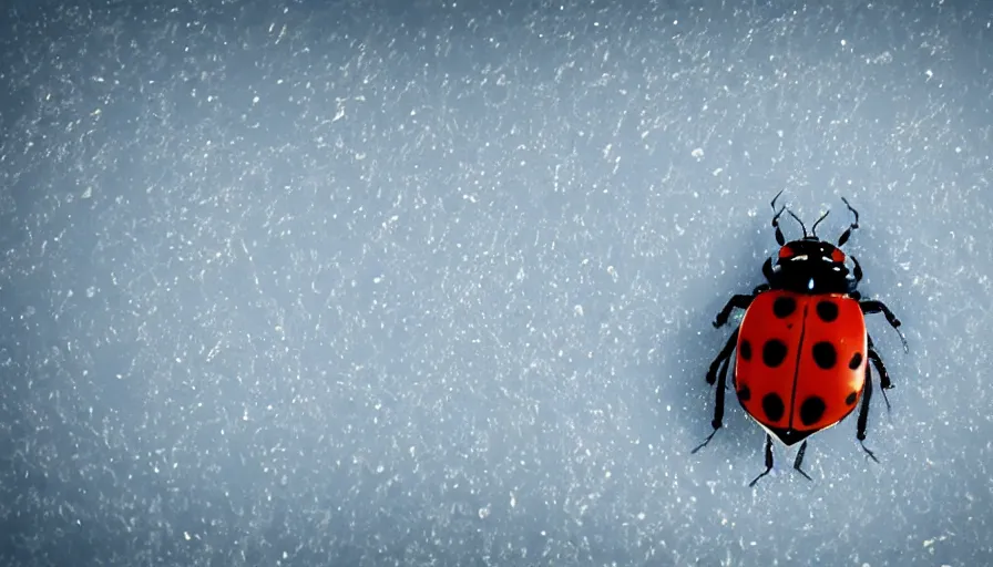 Image similar to a ladybug on ice, minimalist poster style