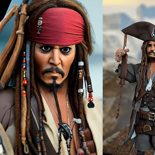 Image similar to jack sparrow action figures, unreal engine, high resolution