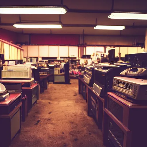 Prompt: old computers in a japanese thrift store, cinematic light, atmospheric, synthwave atmosphere, 8 k photography