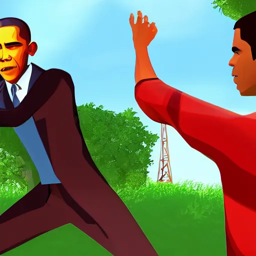 Image similar to screenshot of obama in jack and dexter 2, good graphic, highly detailed, rtx engine, nvidia geforce