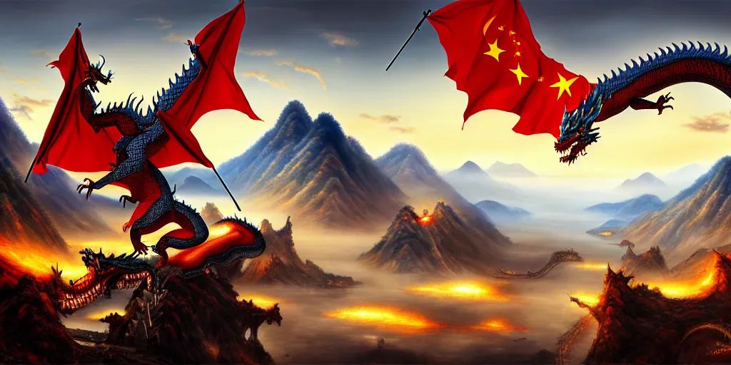 Image similar to Chinese president, bananas weapon, battle, dragon, centered, highly detailed, mountains, epic composition, background, fantasy art, oil painting, 8k