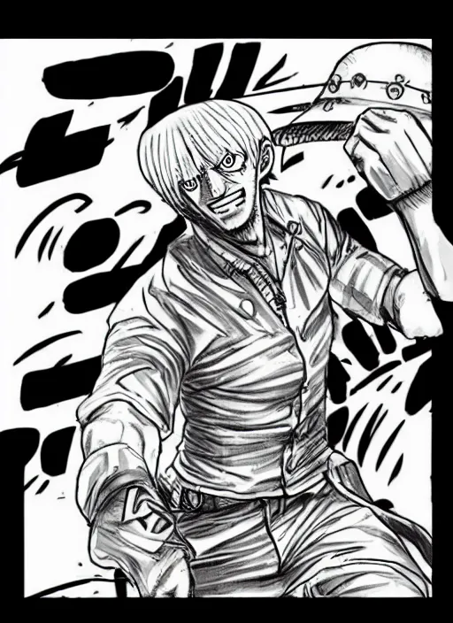 Image similar to jason statham as character in one piece manga, sketch by eiichiro oda