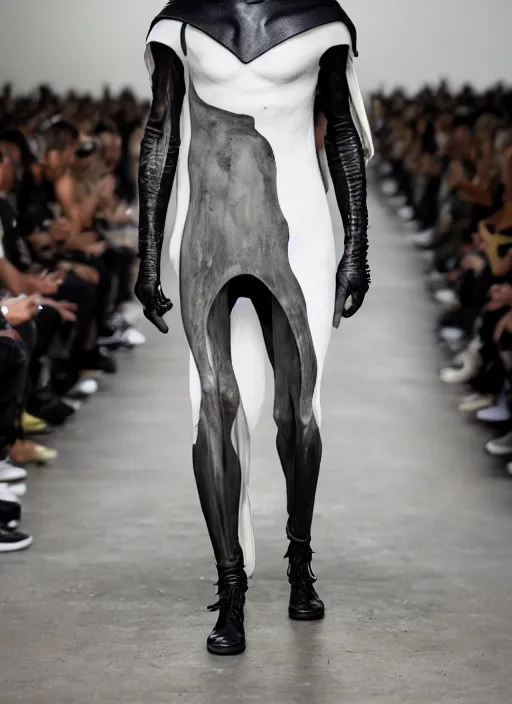 Image similar to hyperrealistic and heavy detailed rick owens runway show of batman, leica sl 2 5 0 mm, vivid color, high quality, high textured, real life