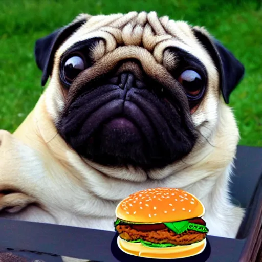 Image similar to fat pug inside a hamburger