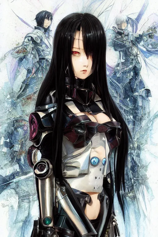 Image similar to portrait Anime girl in cyberpunk trinity blood armor, cute-fine-face, black-hair pretty face, realistic shaded Perfect face, fine details. Anime. realistic shaded lighting by Ilya Kuvshinov katsuhiro otomo ghost-in-the-shell, magali villeneuve, artgerm, rutkowski, WLOP Jeremy Lipkin and Giuseppe Dangelico Pino and Michael Garmash and Rob Rey and Yoshitaka Amano and Thores Shibamoto