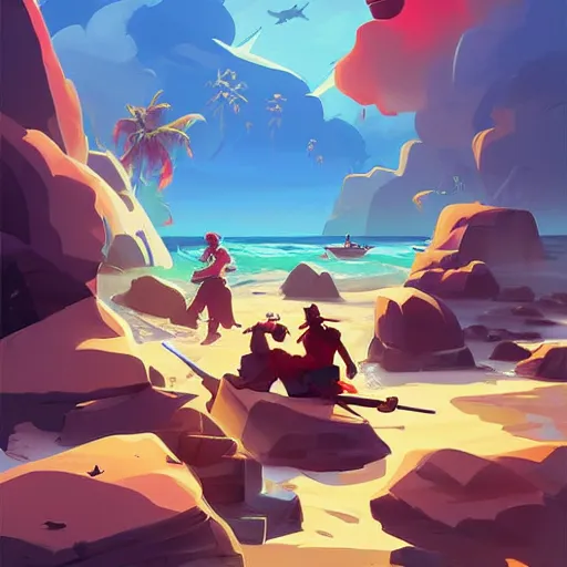 Image similar to painting treasure on sea of thieves game smooth median photoshop filter cutout vector, behance hd by jesper ejsing, by rhads, makoto shinkai and lois van baarle, ilya kuvshinov, rossdraws global illumination