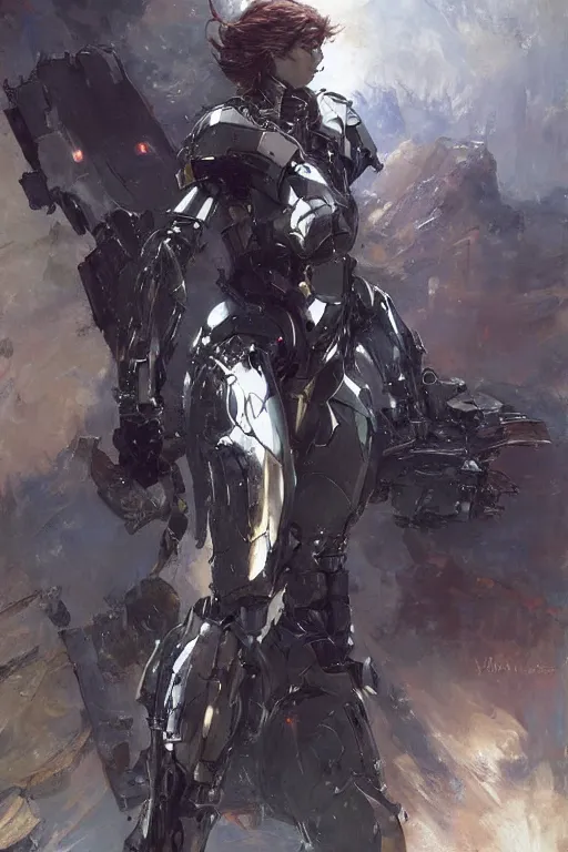 Prompt: full body girl metal armor dynamic poses painting by gaston bussiere, greg rutkowski, yoji shinkawa, tsutomu nihei