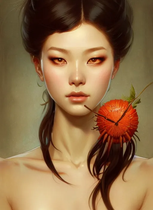 Image similar to portrait of ichigo, intricate, elegant, highly detailed, digital painting, artstation, concept art, smooth, sharp focus, illustration, art by artgerm, greg rutkowski, alphonse mucha, uang guangjian, gil elvgren, sachin teng, symmetry!!