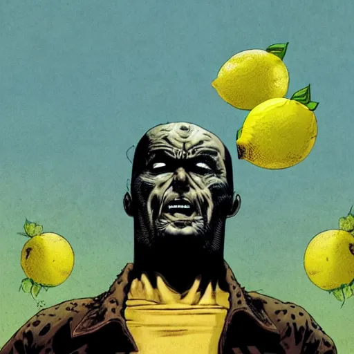 Prompt: lemon headed man scared crying, ultra detailed, style of richard corben, 4 k, rule of thirds.