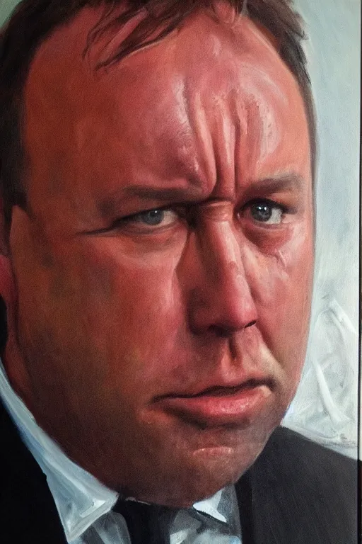 Image similar to oil portrait of angry alex jones, epic, cinematic, highly detailed