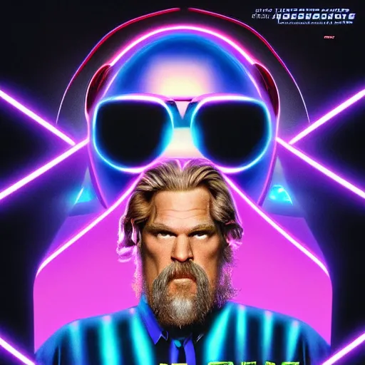 Image similar to dude lebowski played by jeff bridges in tron movie realm, photorealistic movie still, detailed 8 k, poster style, high resolution