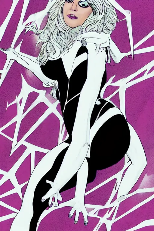 Image similar to a portrait of samantha fox as spider gwen,, single head, no double head,