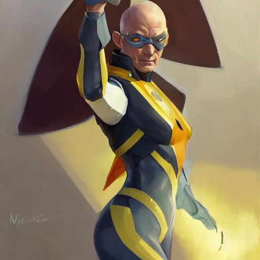 Image similar to Greg Manchess portrait painting of Professor Xavier as Overwatch character, medium shot, asymmetrical, profile picture, Organic Painting, sunny day, Matte Painting, bold shapes, hard edges, street art, trending on artstation, by Huang Guangjian and Gil Elvgren and Sachin Teng