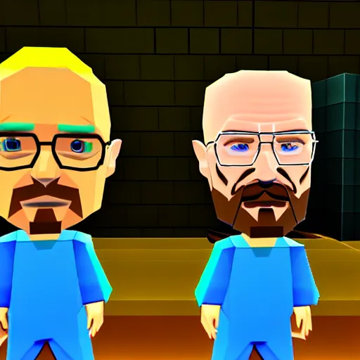 Prompt: jesse pinkman and walter white making meth minigame, nintendo 6 4 screenshot, low poly, aliased