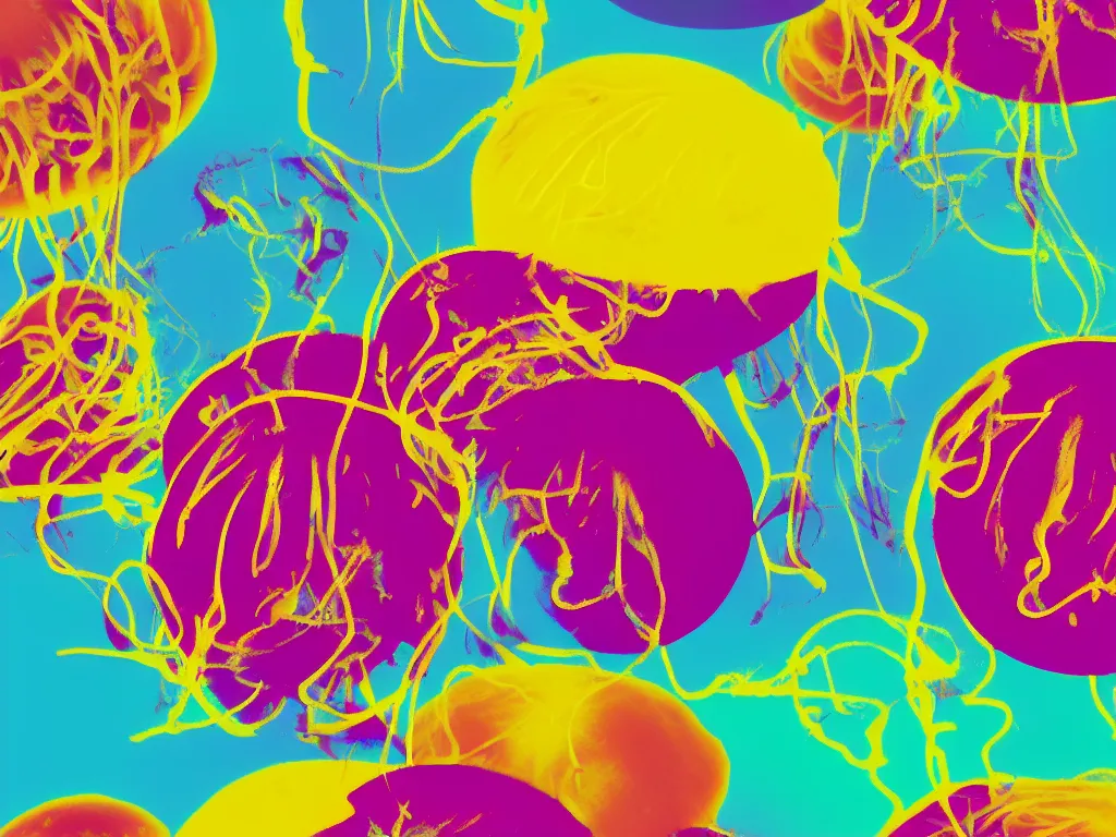 Image similar to hamburger mix jellyfish, sharp focus, 8 k, cg, style by andy warhol,