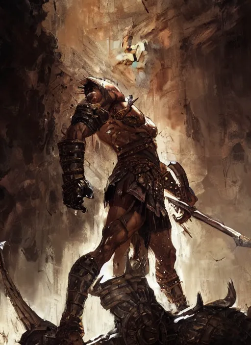 Image similar to ancient historically accurate depiction of the Bible Character Goliath of Gath, the Philistine warrior giant in ancient persian chainmail armor, dramatic lighting art by Yoji Shinkawa by Richard Schmid by greg rutkowski by Sandra Chevrier by Jeremy Lipking cinematic dramatic