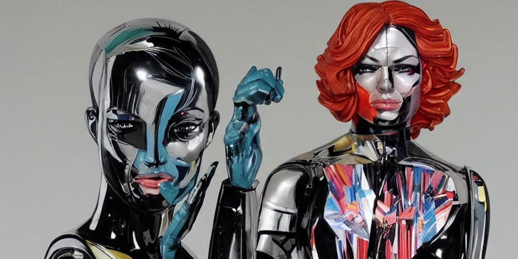 Prompt: a sculpture of a single female android, by MARVEL comics and Sandra Chevrier