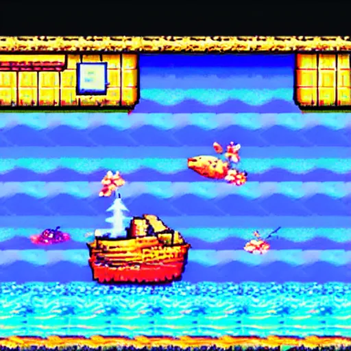 Image similar to screenshot of an snes game about fishing