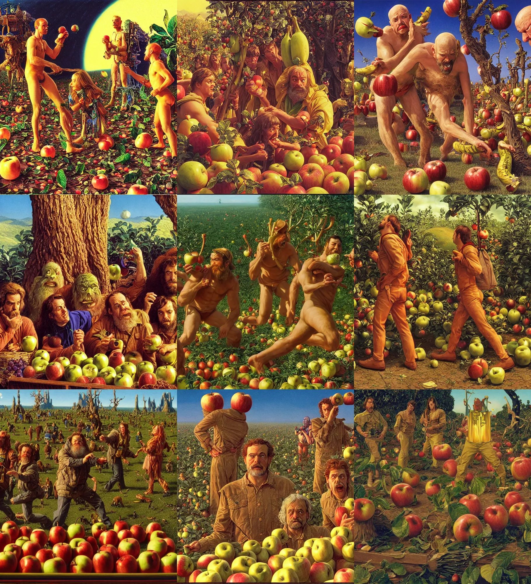 Prompt: still from the movie'a bunch of apples hunting a banana ', stanly kubrick, donato giancola, tim hildebrandt, wayne barlow, bruce pennington, larry elmore