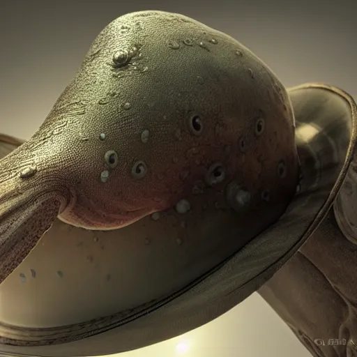 Image similar to hyperrealistic dslr film still of amorphous cephalopod wearing a cowboy hat, stunning 8 k octane comprehensive 3 d render, inspired by istvan sandorfi & greg rutkowski & unreal engine, perfect symmetry, dim volumetric cinematic lighting, extremely hyper - detailed, extremely lifelike attributes & lifelike texture, intricate, masterpiece, artstation, stunning