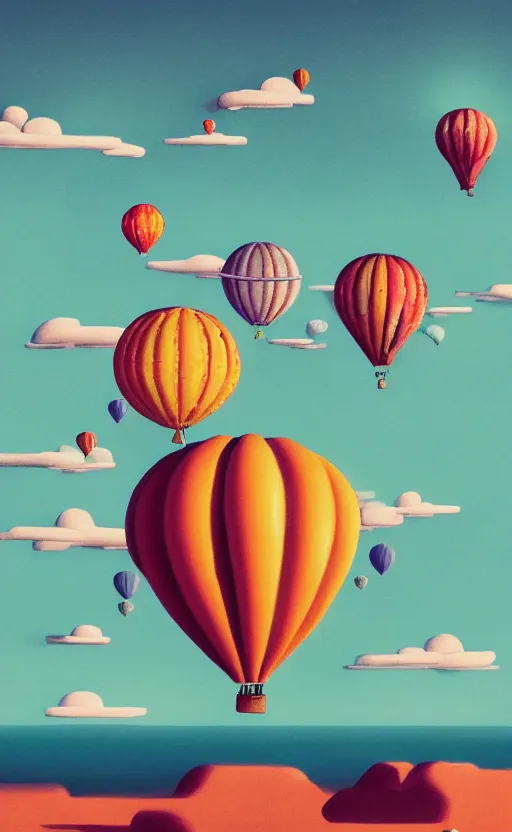 Image similar to a hot air balloons ocean radio active endless horizon with people Mobil McDonald Taco Bell in the style of Shaun Tan and beeple