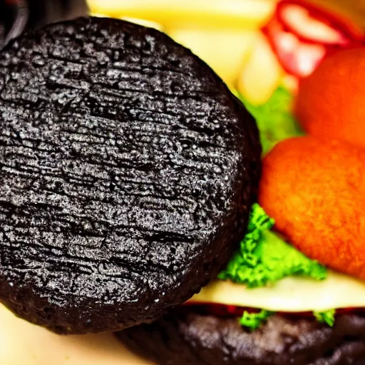 Image similar to black hamburger, photo, detailed, 4k