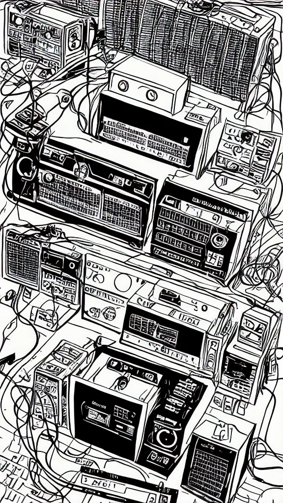 Prompt: corporate gen - x cyber illustration of a radio by skolos wedell