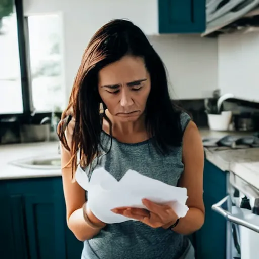 Image similar to a photo of a woman losing her patience because she can't find the paper towel