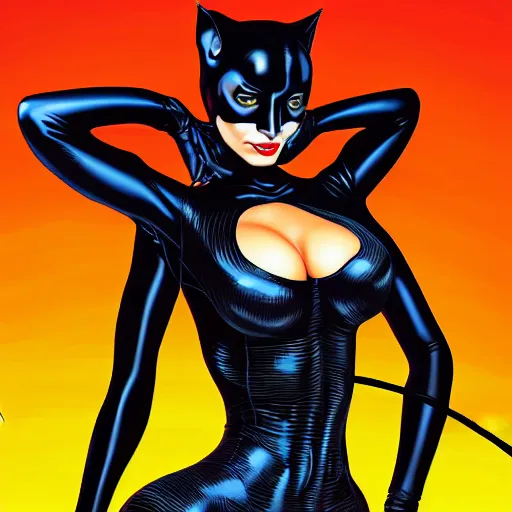 Image similar to the catwoman dc, hyper detailed masterpiece, digital art painting, surrealisme aesthetic,