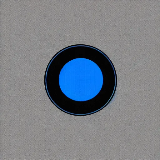 Prompt: 2D digital art of a blue circle with a gray rectangle sticking out of it on the left side on a white background resembling a tank