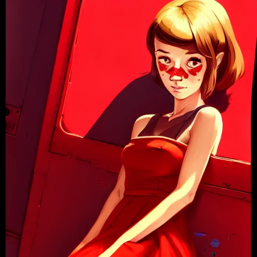 Prompt: portrait of cute girl in a red dress, gta v cover art, borderlands style, celshading, sharp focus, intricate, detailed, by rhads, andreas rocha, rossdraws, makoto shinkai, laurie greasley, lois van baarle, ilya kuvshinov and greg rutkowski, dynamic lighting, sharp focus, grunge aesthetic, 4 k