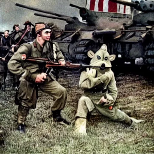 Image similar to colorized wwii photograph of furries fighting to recapture berlin, taken in 1 9 4 5